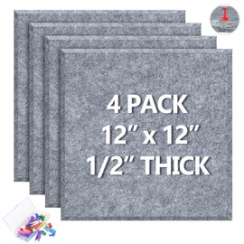 4 Pack Cork Board Tiles 12x12 Inches, 1/2" Thick Felt Cork Squares with 30 Push Pins, Bulletin Board Pin Board, Adhesive Cork Board for for Wall for Home, Office, and Kitchen (Gray)