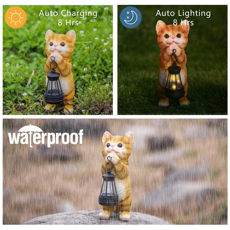 GKWRZXBK Solar Cat Garden Statue - Adorable Orange Tabby Figurine