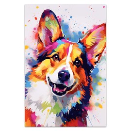Bvkilrvc Unframed Canvas Wall Art, Colorful Cute Corgi Dog Wall Decor Print Painting Gift Wall Living Room Bedroom Home Office Decoration Painting Unframed 12x18inch
