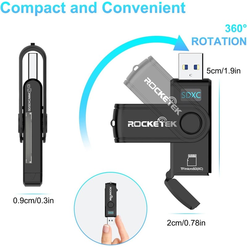 USB 3.0 SD Card Reader, 2-in-1 USB Memory Card Reader