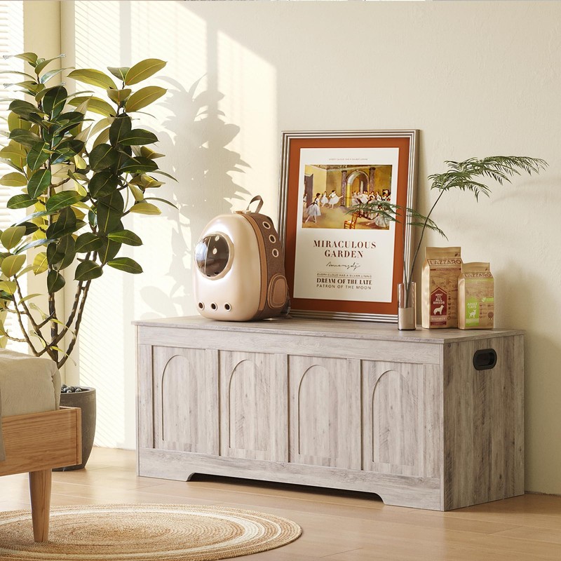 DINZI LVJ Storage Chest, 47.2”Wooden Storage Box with 2 Safety