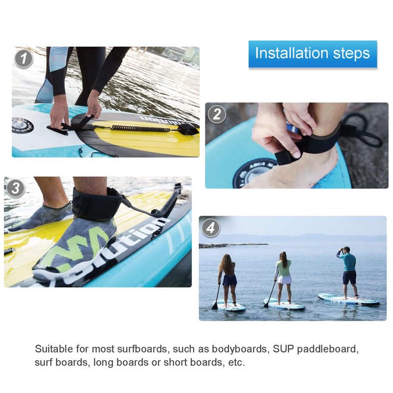 JEEZAO Surfboard Leash, TPU Paddle Leash with Safety Foot Strap