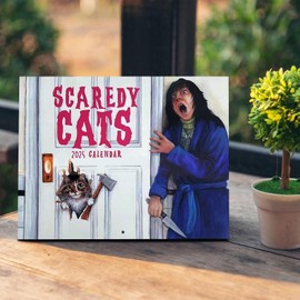 Scaredy Cats Calendar 2025 Funny Cats Wall Calendar 2025 Scaredy Cats Season Wall Decoration Horror Films Cats Monthly Planner 2025 Gift for Horror Fans and Cat Lovers