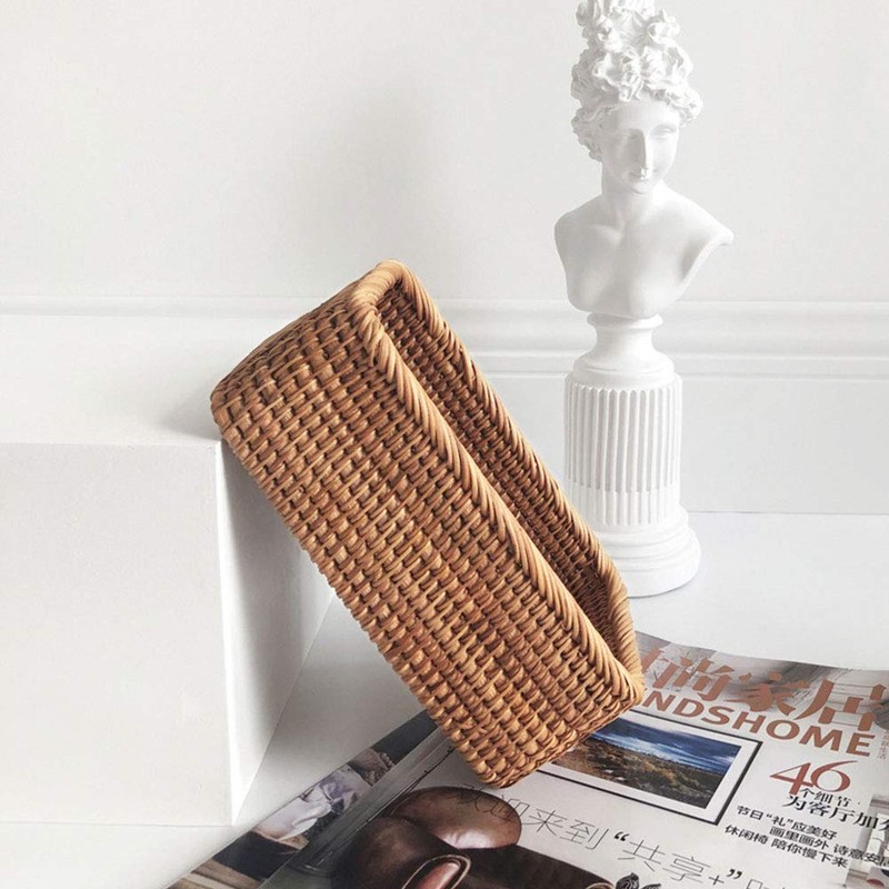 LEMCC Woven Rattan Baskets 20x14x7cm Rectangle Woven Fruit Basket Wicker