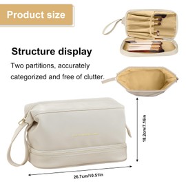 Kosmetiktasche, doppellagig, Beige, wasserdicht, Kosmetik-Organizer, große Kapazität mit Griff, elegant und tragbar für Reisen und Zuhause, beige, Nein