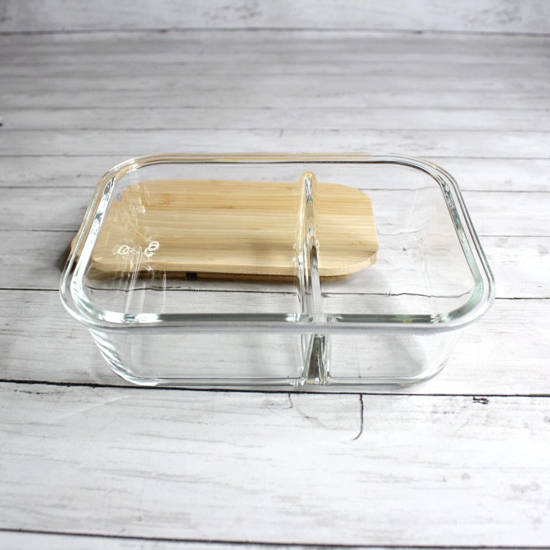 Crofton Divided Glass Dish Food Meal Storage Container Bamboo Airtight