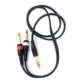 1m 6.35mm Stereo Jack to Twin 6.35mm Mono Jacks Male to Male TRS Cable 3.3ft Gold Connectors