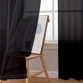 Simplebrand Black Sheer Curtains 84 Inches Long, Light Filtering Rod Pocket Solid Color Window Sheer Curtain Panels, Elegant Curtains & Drapes for Living Room, Bedroom 2 Panels (Black, 42" W x 84" L)