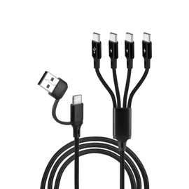 GELRHONR Multi USB C Charging Cable 4FT, 4 in 2 USB C Splitter Cable, A/C Multi Charger Cord with 4 Type-C Connectors for Cell Phone Tablets and More (4 in 2 Black)