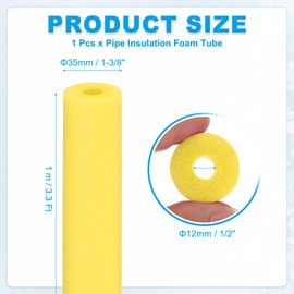 PATIKIL Pipe Insulation Foam Tube, Pool Noodles Foam Tubing Covers 1/2" (12mm) ID x 3.3FT x 1-3/8" OD for Swimming Pool Handle Heat Preservation Protective Sleeve, Yellow