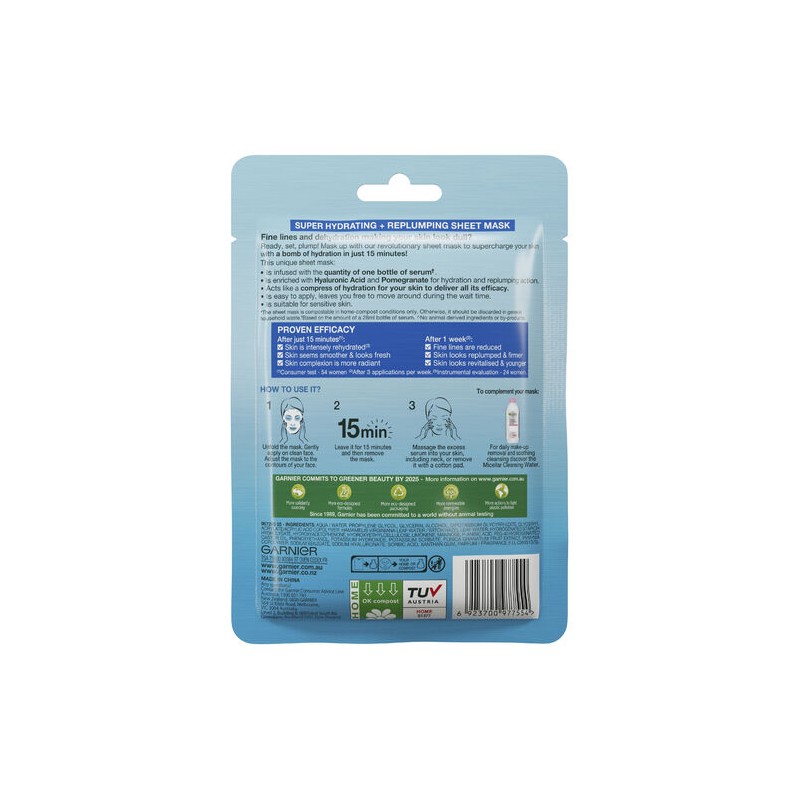 Garnier Hydra Bomb Hyaluronic Acid + Pomegranate Sheet Mask 28g