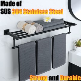Alise Towel Rack,Towel Holder Towel Hanger with Towel Bar for Bathroom Lavatory,Wall Mount SUS 304 Stainless Steel Towel Shelf,Matte Black 28 Inch