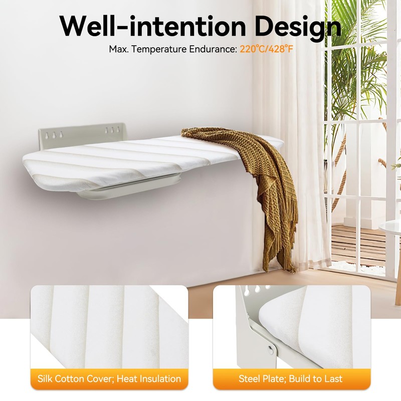 Wall Mounted Ironing Board, 37.4''x7.55'' Foldable Ironing Station 180° Swivel
