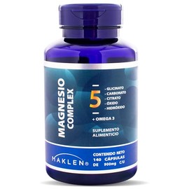 Maklen Magnesio Complex 5  Glicinato, Carbonato, Citrato, xido e Hidroxido  Omega 3  140 Cpsulas de 900mg  Apoya Energia, Relajacion Muscular y Sueo  