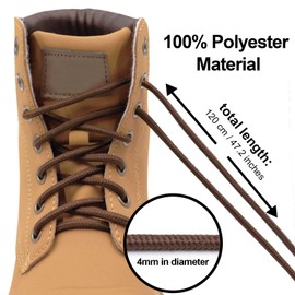 3 Paar Rund Schnürsenkel, Ø ca. 4mm Extrem Reißfest Schuhbänder, 120 cm Länge Braun Reißfeste Schnürsenkel aus Polyester für Stiefel Wanderschuhe Arbeitsschuhe Trekkingschuhe und Sportschuhe