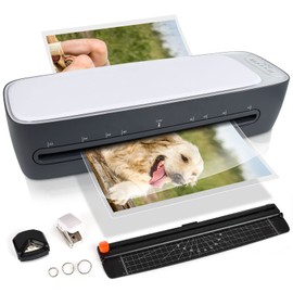 Laminator 13 Inch A3 Laminator Machine, 9 in 1 Desktop Thermal Laminator Never Jam 40 Laminating Pouches, Paper Trimmer and Corner Rounder, 1Min Fast Warm-Up Home Office School Use, Grey
