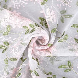 CABODYALS 1.34M 1.83M White 3D Flower Embroidery Lace Fabric Vintage Netting Tulle Embroidered Pink Floral Veil Soft Polyester Net Fabrics for Sewing Making Clothes Dress Decor Diy Craft Accessory