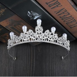 YADIRF Bridal Pearl Rhinestone Crystal Hair Tiara Veil Headband Wedding Crown For Birthday Party Wedding Prom Photography