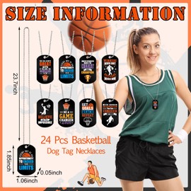 Moukeren 24 Pcs Motivational Dog Tag Necklaces Acrylic Dog Tags with Metal Beaded Chain Encouraging Cheerleaders Baseball Softball Soccer Basketball Gifts for Team Favors(Basketball)