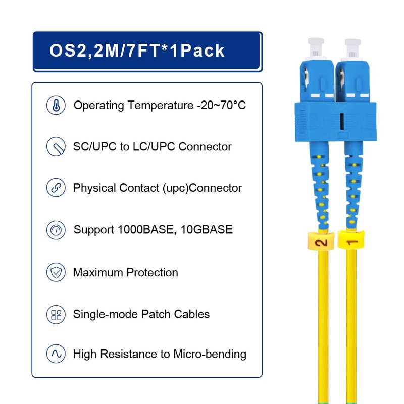 FLYPROFiber- 2M OS2 SC to LC Fiber Patch Cable |