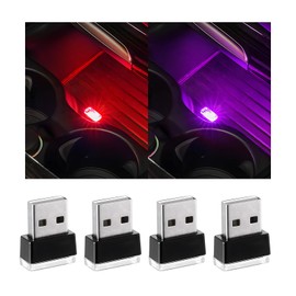 Yourkar 4 PCS USB LED Car Interior Atmosphere Lamp, Plug-in USB Interface Trunk Ambient Lighting Kit, Night Led Decoration Mini USB Light, Universal Interior Car Accessories (Red+Purple)