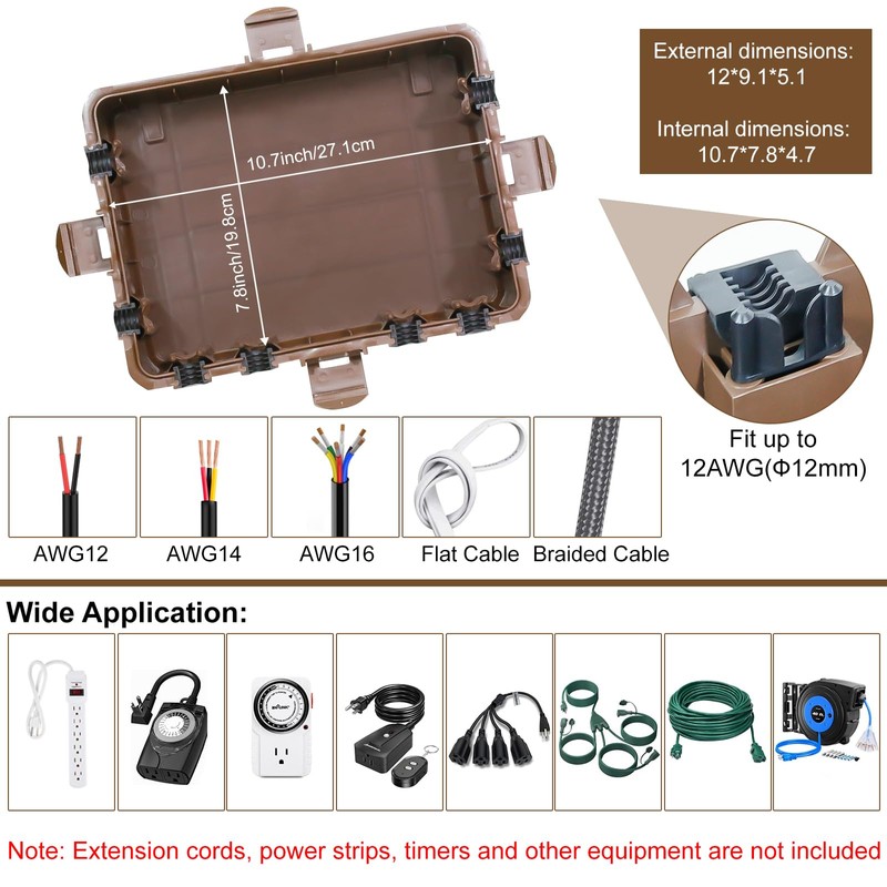 Waterproof Electrical Box, Large Outdoor Extension Cord Covers Waterproof, 8