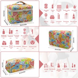 3pc Makeup Bag Set, Quilted Makeup Bag Set, Large Floral Cosmetic Bag for Women, Cute Cotton Makeup Bags, Flower Travel Toiletry Organizer Bag (Heart Shape)