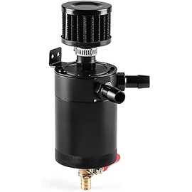 Universal Baffled Oil Catch Can with Breather Filter and Drain Valve 2 Ports (oulet + inlet),150ml Billet Aluminum Oil Separator Catch Can Oil Reservoir Tank,4 Adapters/Screws/Washers Included,Black