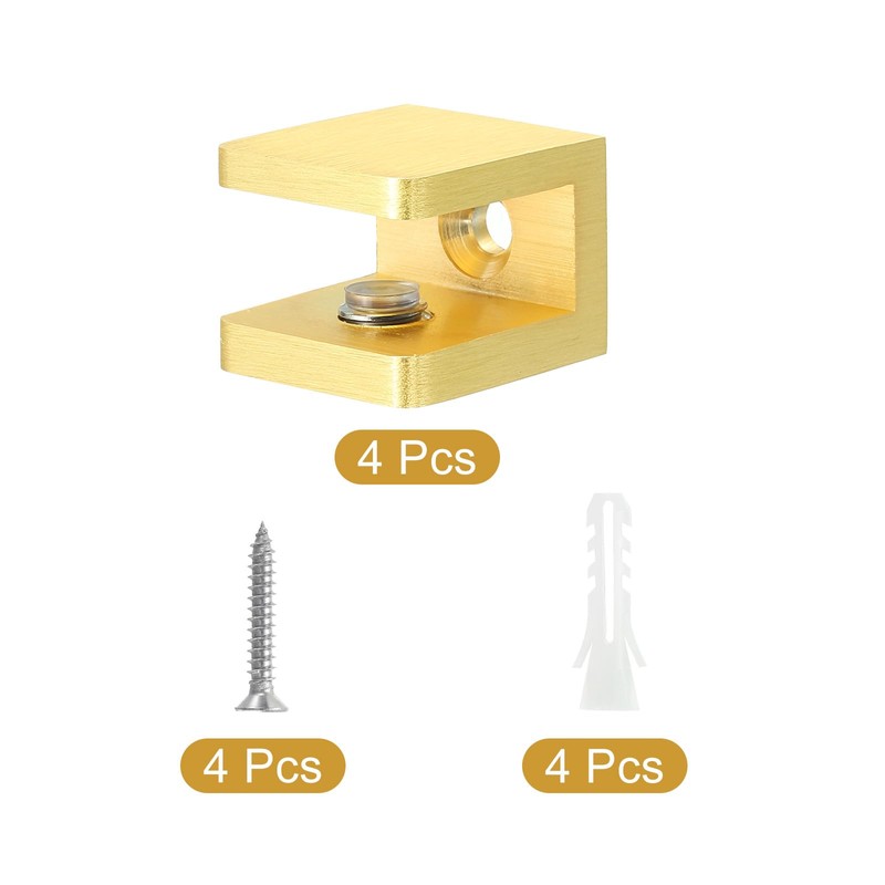 QUARKZMAN Glass Shelf Clamp, 4 Pieces Copper Gold Adjustable Glass