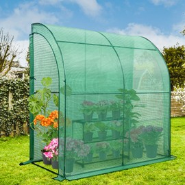 EAGLE PEAK Lean to Greenhouse with 3 Tier Wire Shelf, Portable 79" x 39" x 83" Indoor & Outdoor Garden Green House with 2 Roll-Up Zipper Doors, Clear/Green PE Cover