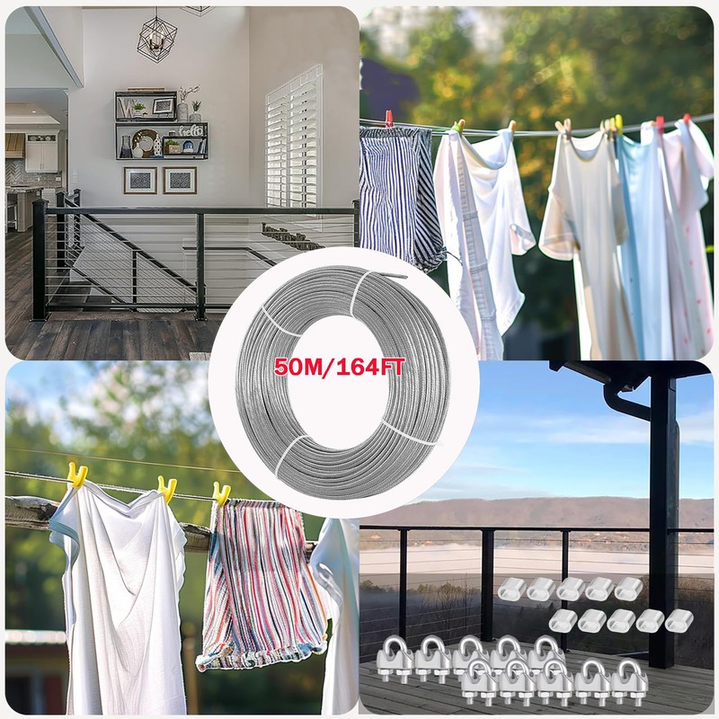 50m (164ft) Stainless Steel Wire Rope - 2mm PVC Coated