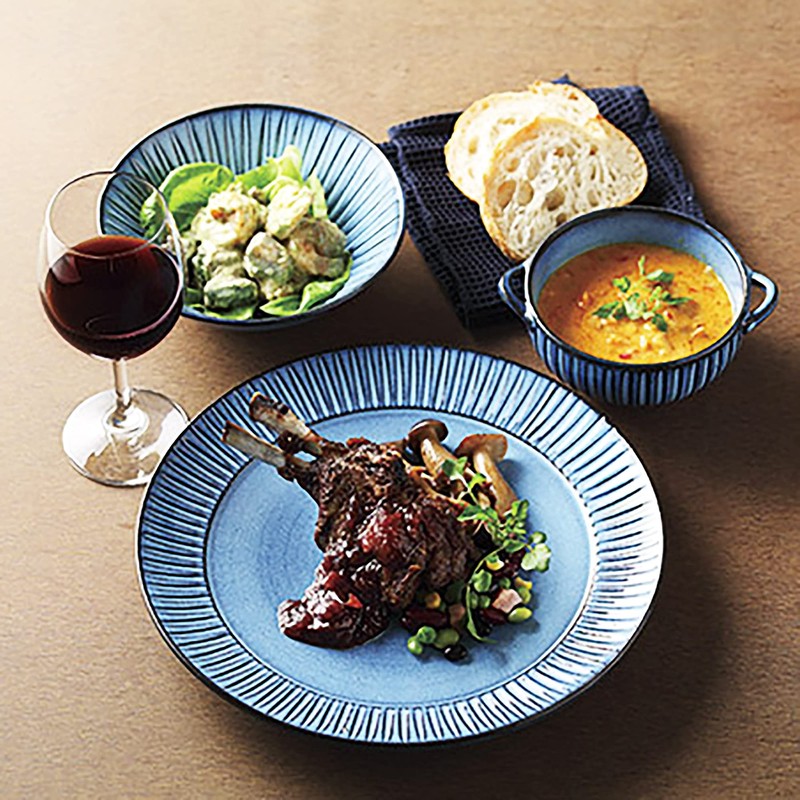 Hama Pottery Hasami Ware 391101 Rice Bowl, Blue Carved, Small,