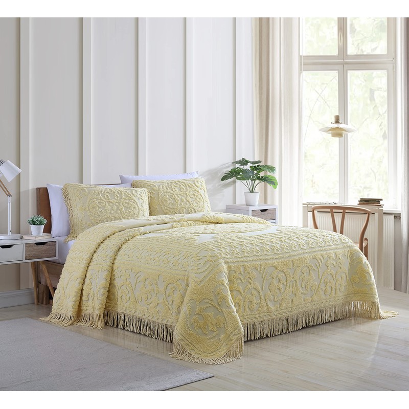 Beatrice Home Fashions Medallion Chenille Bedspread, King Sham, Yellow