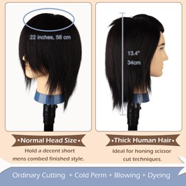 DaizySight Barber Mannequin Head Male with 100% Human Hair, Male Haircut Practicing Head with Thick Hair, Hairdresser Manikin Doll Head for Training Hair Styling (Black Hair, 13 Inches)
