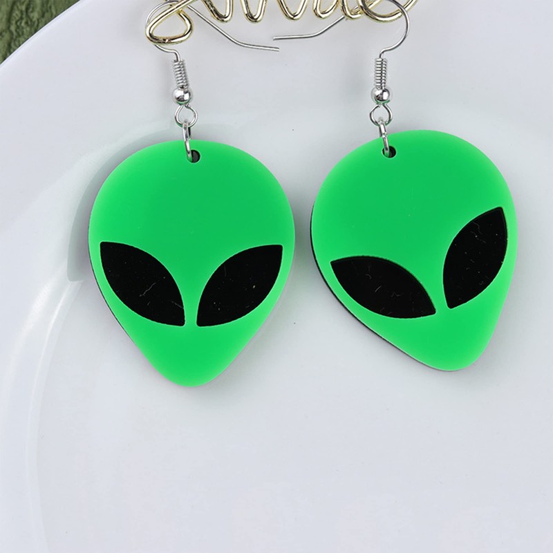Just Follow Acrylic Punk Green Alien Face Dangle Earrings Big