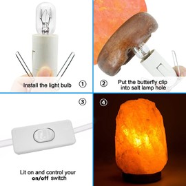2 Pcs Salt Lamp Cord with 4 Free E14 Bulbs Set, Original Replacement Cord with ON/Off Switch Dimmer Button Metal Clip Base, for Himalayan Crystal Salt Rock Lamp - 1.8m Cable 240V SAA Standard
