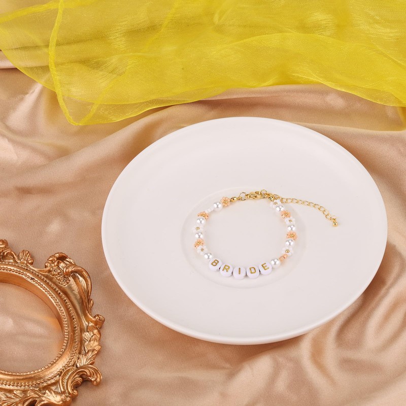 Mikovivi Bride Pearl Beaded Bracelet, Delicate Adjustable Chain Bachelorette Bracelets