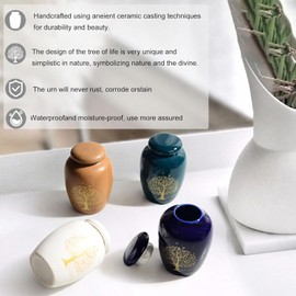 Mini Urn for Pets, Human Quarters, Set of 4, Memorial Urns, Altar, Bone, Divine, Memorial Urn, Memorial Urn, Includes Engraved Tree of Life Design, Ceramic