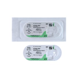 Ethicon ETHILON Nylon Suture, 697G, Synthetic Non-absorbable, P-1 (11 mm), 3/8 Circle Needle, Size 6-0, 18" (45 cm)