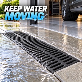 20 Inch Polymer Resin Trench Drain Grate, 7.87 Inch Wide Black Rectangular Drain Cover for Driveways and Garages