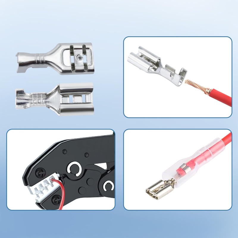 Non-insulated Female Spade Quick Splice Crimp Terminals 6.3mm, Complete Set