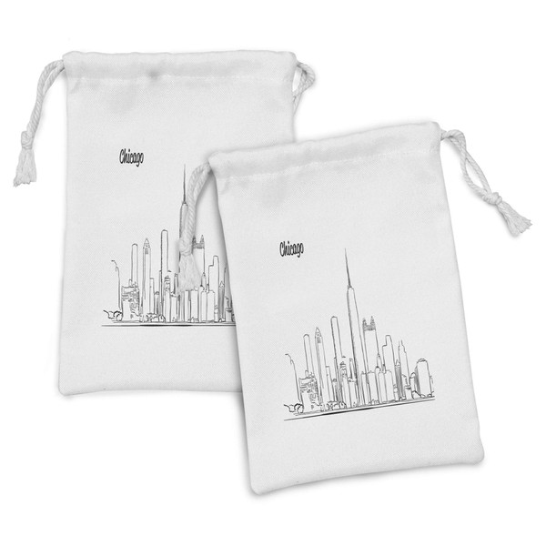 Ambesonne Chicago Skyline Fabric Pouch Set of 2, Hand Drawn
