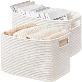UBBCARE 2 Pack Shelf Baskets, Larger Woven Storage Baskets for Organizing(14.5''L x 9.84''W x 9''H), Basket Organizer for Dog Toys, Books, Clothes, Large Gift Basket, White