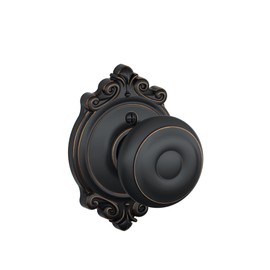 Schlage F170 GEO 716 BRK 716 Georgian Door Knob with Brookshire Trim, One Sided Non-Turning Dummy Door Handle, Aged Bronze