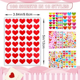 JULMELON 6000 Pieces Love Heart Stickers Glitter Colorful Heart Stickers for Kids Craft Scrapbook Envelopes Decorative Heart Stickers Bulk for Valentine's Day Anniversaries Wedding Party Favors