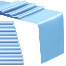 Sunfiy 12 Pack Satin Table Runner 12 x 108 Inch Baby Blue Long Table Cloth Satin Table Runners for Wedding Banquet Graduations Birthday Party Decoration