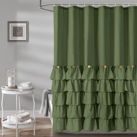 Seasonwood Sage Green Shower Curtain for Bathroom Cute Ruffle Shower Curtain 72 X 72 Inches Farmhouse Shower Curtains with Buttons & Green Ruffles
