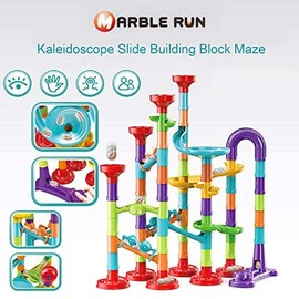 93Pcs Marble Run Set Building Blocks with 30 Glass Marbles for Kids Girls Boys Toys Stem Maze Educational Race Game Birthday Gifts (LargeA)