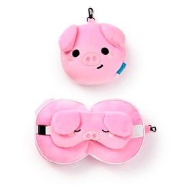 Puckator Relaxeazzz Adoramals Oliver the Pig Plush Travel Pillow & Eye Mask - Sleep Eye Mask Masks - Kids Travel Accessories For Sleeping Airplane - Flight Plane Neck Pillow Pillows