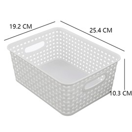 Lesbin Set of 4 Plastic Storage Basket, Weave Basket Small, White